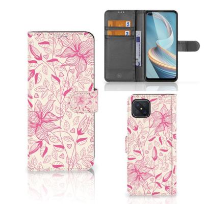 OPPO Reno4 Z Hoesje Pink Flowers | Portemonnee hoesje