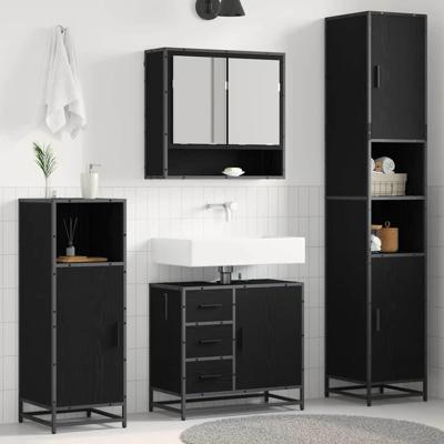 Badkamermeubelset met opslag 3 pcs Zwart eiken 90 x 33 x 60 cm