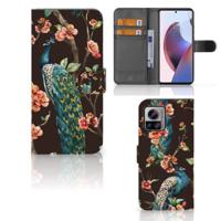 Motorola Edge 30 Ultra | Telefoonhoesje | Met pasjeshouder | Pauw met Bloemen - thumbnail