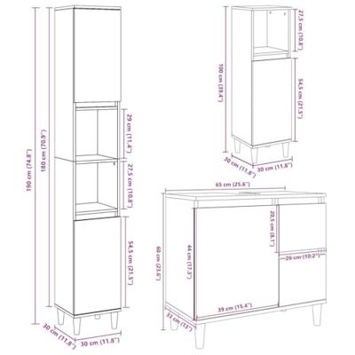 3-delige Badkamermeubelset bewerkt hout betongrijs