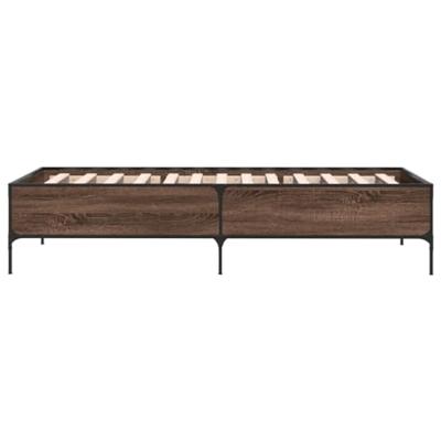 Bedframe bewerkt hout en metaal bruin eikenkleurig 100x200 cm Bedframe bewerkt hout en metaal bruin eikenkleurig 100x200 cm