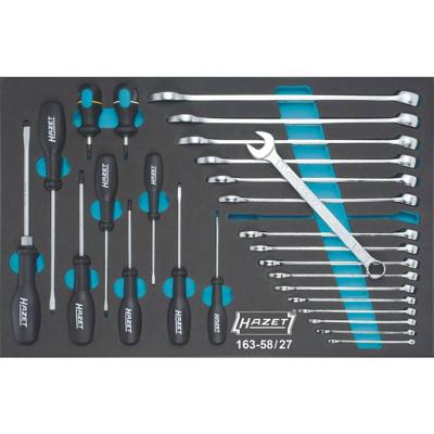HAZET Gereedschapset - ring-steeksleutels - schroevendraaiers 163-58/27 - Kruiskop profiel PH, Sleufprofiel, Buiten-zeskant-tractieprofiel - 27-delig