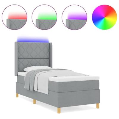Boxspringbed met matras en LED stof lichtgrijs 100x200 cm