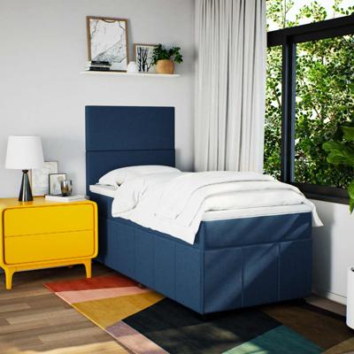 Boxspring met matras stof blauw 90x190 cm - thumbnail