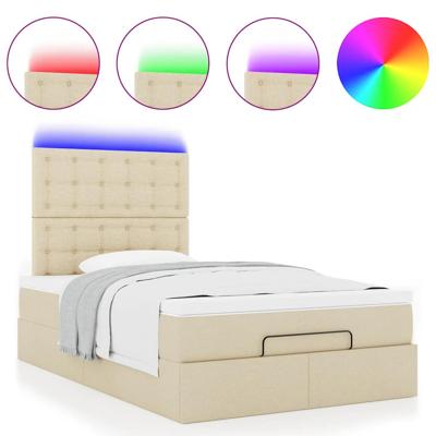 Ottoman bed met matras en LED's 90x190cm stof crèmekleurig