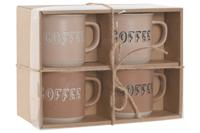 Set van 4 mokken Home ESPRIT Bruin Keramiek 285 ml 9 x 7 x 8 cm - thumbnail