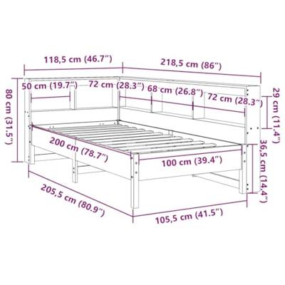 Bed met boekenkast zonder matras grenenhout wasbruin 100x200 cm