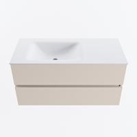 MONDIAZ VICA 100cm badmeubel onderkast Linen 2 lades. Wastafel CLOUD links 1 kraangat, kleur Talc. - thumbnail