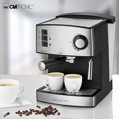 Clatronic ES 3643 Espressomachine met filterhouder Zwart, RVS 850 W Met kopverwarmer, Met melkopschuimer