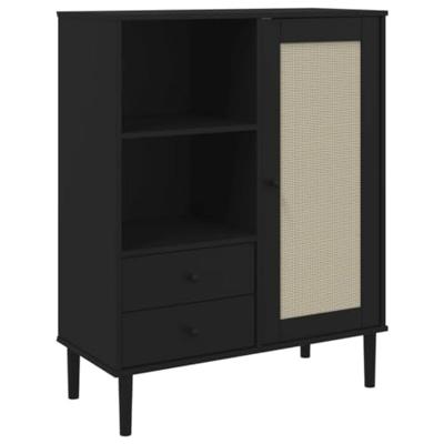Hoge kast SENJA rattan-look 90x40x112 cm grenenhout zwart