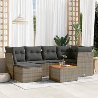 7-delige Loungeset met kussens poly rattan grijs - thumbnail