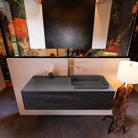 Badkamermeubelset Mondiaz Erin 120 cm met 1 Lade met RIDGE Wastafel Rechts Dark grey met 1 kraangat Greeploos Mat Dark Brown - thumbnail