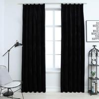 VidaXL Gordijnen verduisterend 2 st met haken 140x175 cm fluweel zwart - thumbnail