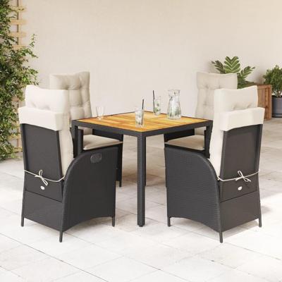 5-delige Tuinset met kussens poly rattan zwart