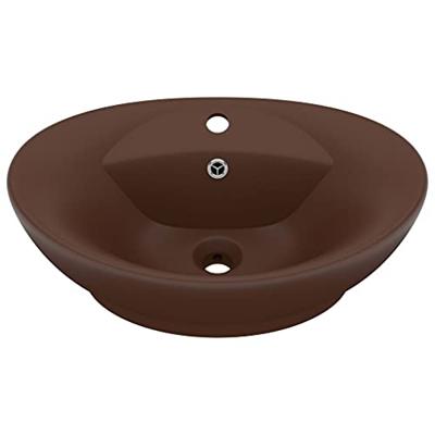 VidaXL Wastafel met overloop ovaal 58,5x39 cm keramiek mat donkerbruin