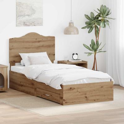Bedframe met hoofdeinde Artisan Eiken 90 x 190 cm Bewerkt hout