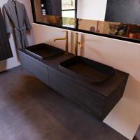 Badkamermeubelset Mondiaz Erin 150 cm met 2 Lades met RIDGE Wastafel Dubbel Urban met 2 kraangaten Greeploos Mat Dark Brown - thumbnail