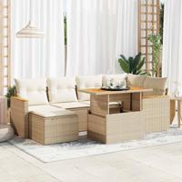 7-delige Loungeset met kussens poly rattan acacia beige - thumbnail