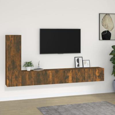 3-delige Tv-meubelset bewerkt hout gerookt eikenkleurig - thumbnail