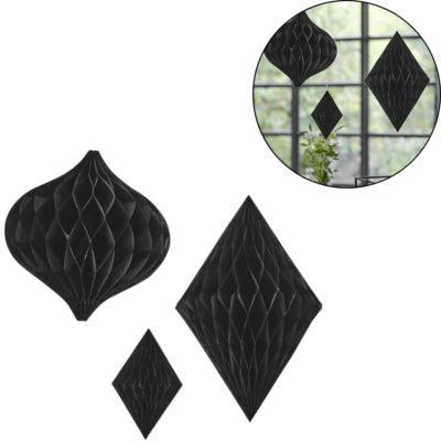 Ginger Ray honeycomb diamant zwart 40 cm set van 3 | 10 stuks