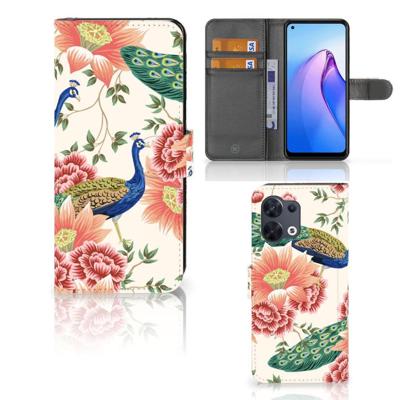 Telefoonhoesje | Met pasjeshouder | voor OPPO Reno8 Pink Peacock Telefoonhoesje | Met pasjeshouder | voor OPPO Reno8 Pink Peacock