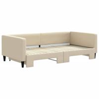 Slaapbank met onderschuifbed 100x200 cm stof crèmekleurig - thumbnail