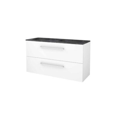 Basic-Line Start 46 Badkamermeubelset - 120 x 46 cm - Met Grepen - 2 Lades - Hardstenen Wastafel - 2 Kraangaten - Ice White