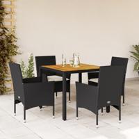 5-delige Tuinset met kussens poly rattan en acaciahout zwart - thumbnail