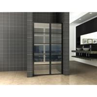 Horizon nisdeur met vast deel en raster 1100 x 2000 x 8mm nano helder glas/mat zwart - thumbnail