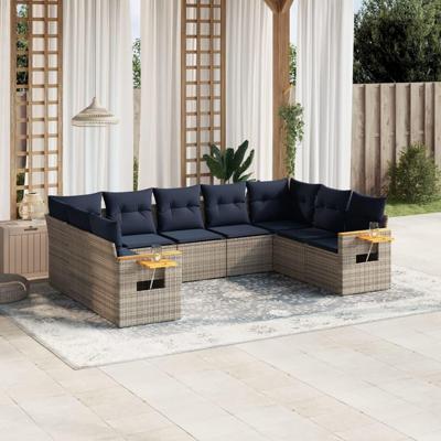 9-delige Loungeset met kussens poly rattan grijs