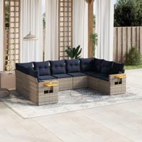 9-delige Loungeset met kussens poly rattan grijs - thumbnail