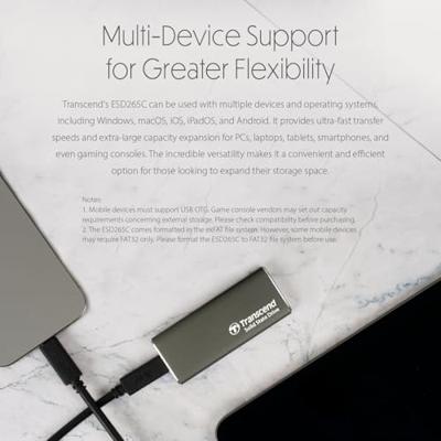 Transcend ts500gesd265c esd265c external ssd, 500gb, usb 10gbps, type c, 3d nand, 1050/ 950 mb/s