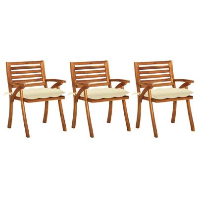 Tuinstoelen 3 st met kussens massief acaciahout