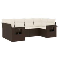 6-delige Loungeset met kussens poly rattan bruin - thumbnail