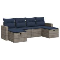 6-delige Loungeset met kussens poly rattan grijs - thumbnail