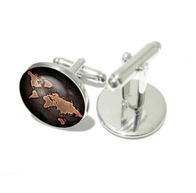 2 PC's wereld kaart patroon Manchetknopen antieke Retro bronzen Cufflinks(Silver)
