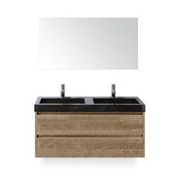 Dante Badmeubelset 120 cm - Natuur Eiken - Wastafel Hardsteen Wit Lucca Dubbel - met Spiegel - thumbnail