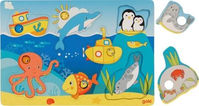 Goki houten achtergrondpuzzel zeedieren, 7st.