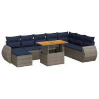 9-delige Loungeset met kussens poly rattan grijs - thumbnail