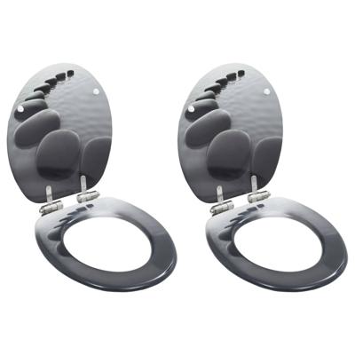 Toiletbrillen 2 st met soft-close deksels MDF steenontwerp