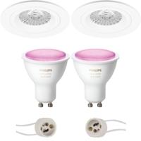 GU10 Inbouwspot Set - Mat Wit - Inbouw Rond - Philips Hue - White and Color Ambiance - Bluetooth - Pragmi Rodos Pro - Ø93mm - thumbnail
