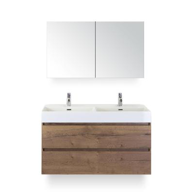 Maxx XL Badmeubelset 120 cm - Tabacco - Wastafel Kube Dubbel 2 kraangaten - met Spiegelkast