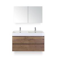 Maxx XL Badmeubelset 120 cm - Tabacco - Wastafel Kube Dubbel 2 kraangaten - met Spiegelkast - thumbnail