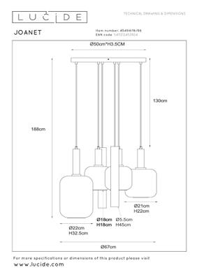 Lucide JOANET - Hanglamp - Ø 65 cm - 3xE27 - Messing