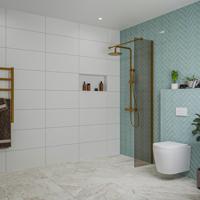 Fortifura Galeria inloopdouche - 40x200cm - rookglas - wandarm - Geborsteld koper PVD (Koper) SW797934/SW876702 - thumbnail