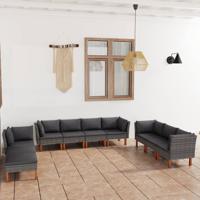10-delige Loungeset met kussens poly rattan grijs - thumbnail