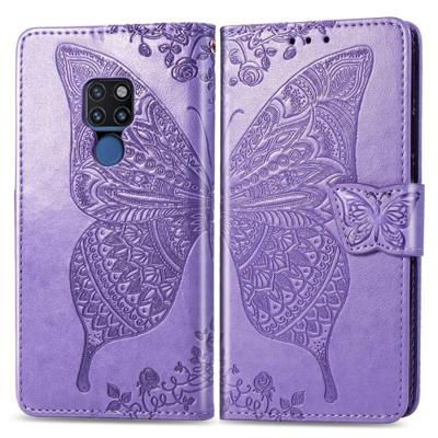Butterfly Love bloemen reliëf horizontale Flip lederen draagtas voor Huawei mate 20 met houder & kaartsleuven & portemonnee & Lanyard (licht paars)