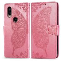 Butterfly Love bloemen reliëf horizontale Flip lederen draagtas voor Motorola P40 met houder & kaartsleuven & portemonnee & Lanyard (roze) - thumbnail