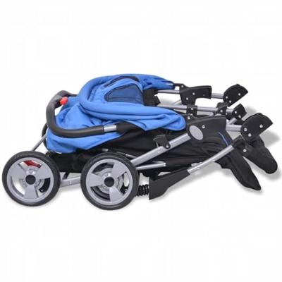 Tweelingkinderwagen staal blauw en zwart - thumbnail