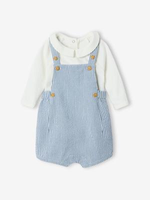 Geboorteset romper + korte gestreepte tuinbroek hemelsblauw